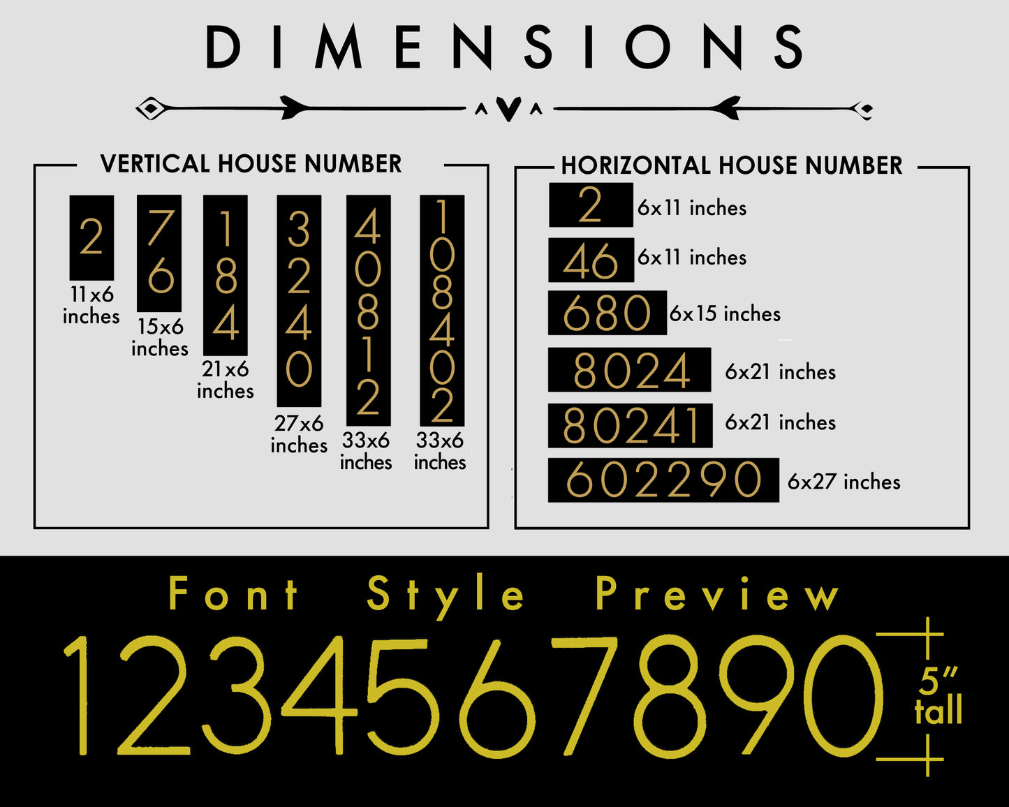 Gold House Number | Gold number address sign in Vertical and Horizontal layout | Address plaques for outside