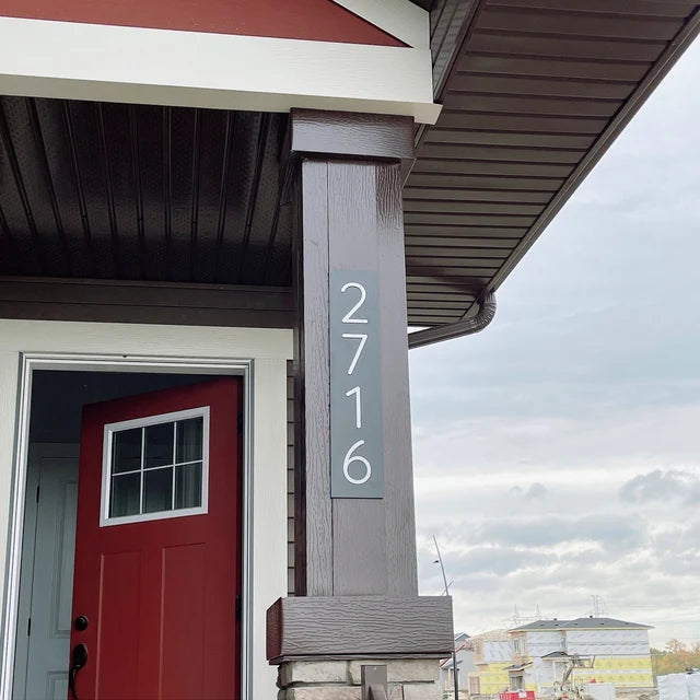house numbers with white text on black bakplate to match with your outdoor space